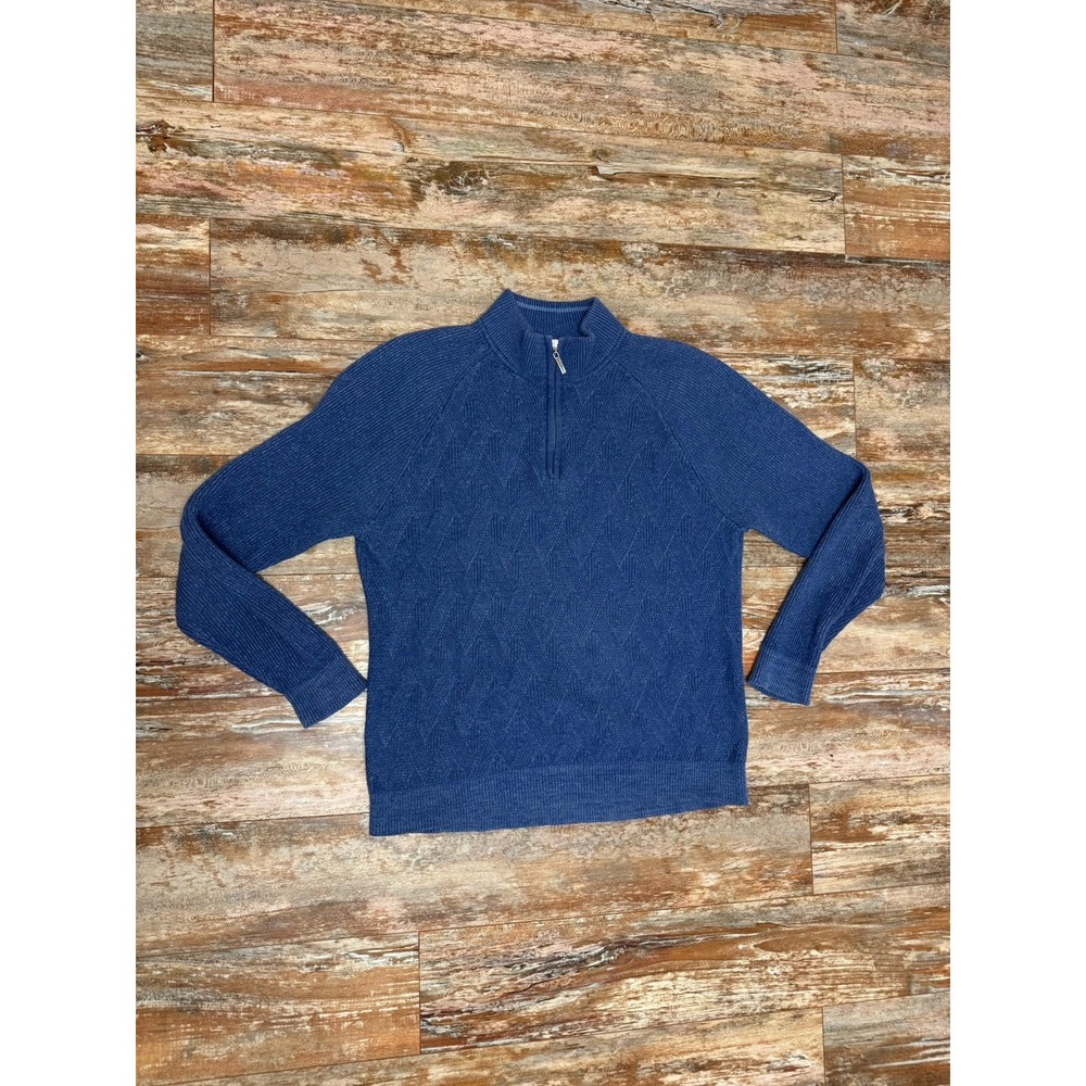 Mens Tommy Bahama Thick Cable Knit 1/4 Zip Pullover Sweater Size Large Blue - Picture 1 of 7